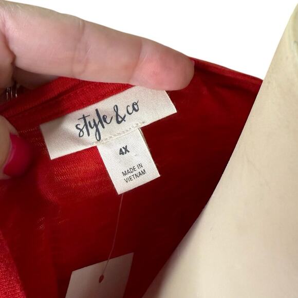 Style & Co. Knotted Side Tie Short Sleeve Shirt Size 4X in Red - Picture 9 of 10